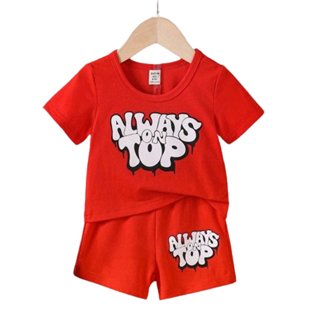 China Cotton Half Sleeve T-Shirt and Half Pant Set For Boys - Red - BM-28