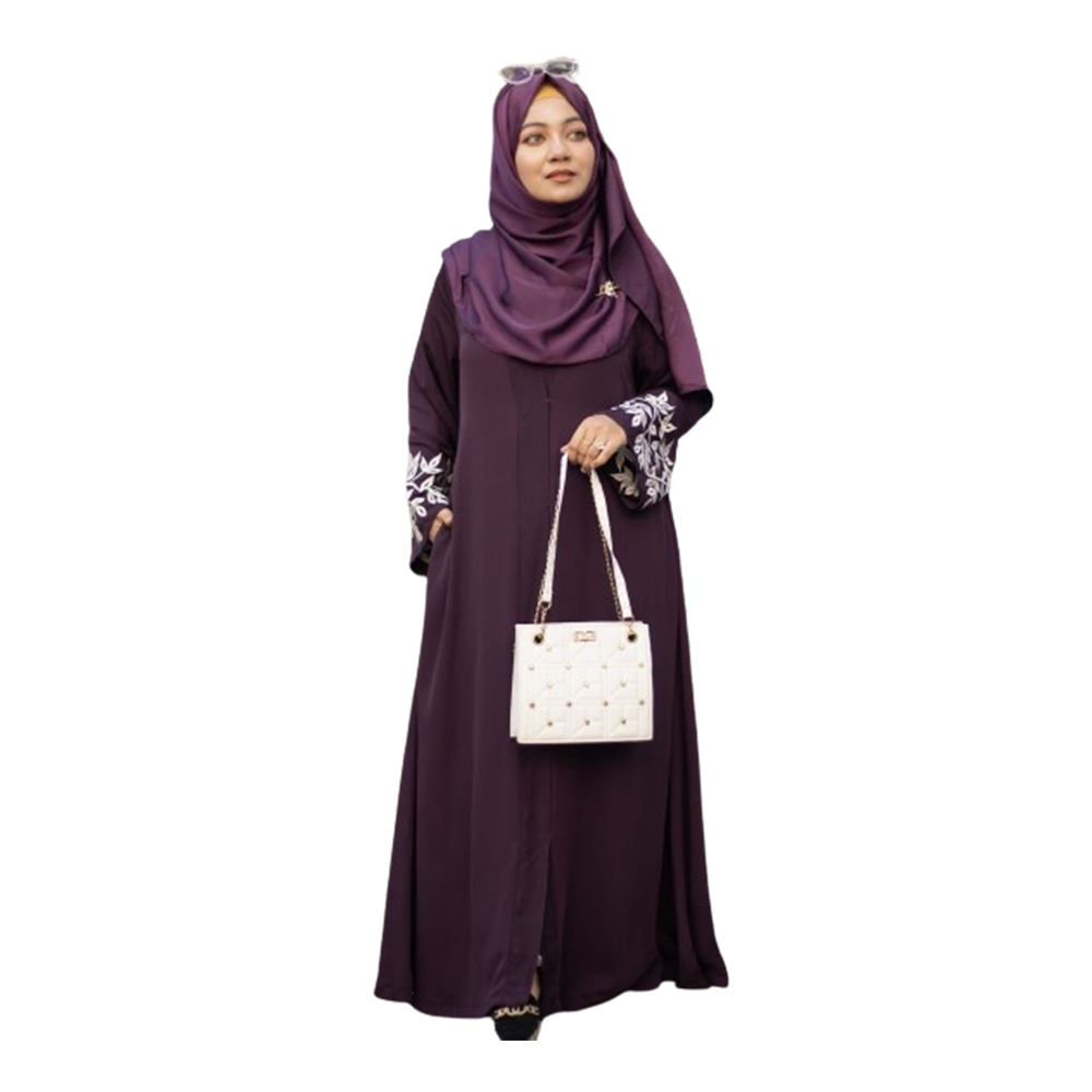 Dubai Cherry Embroidered Classic Borkha With Hijab - Purple