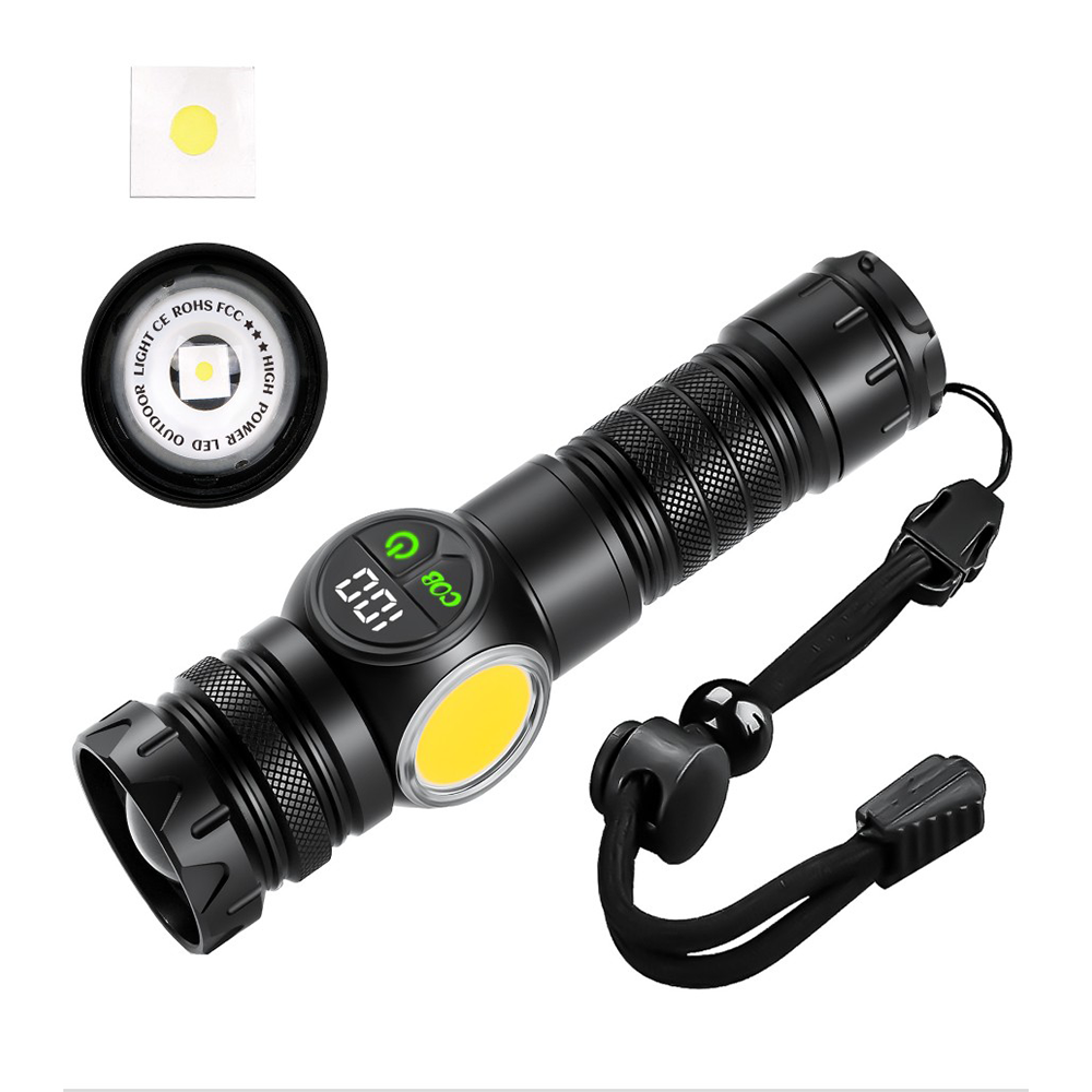 TechG K60 Rechargeable COB Plus LED Torch Light - Black