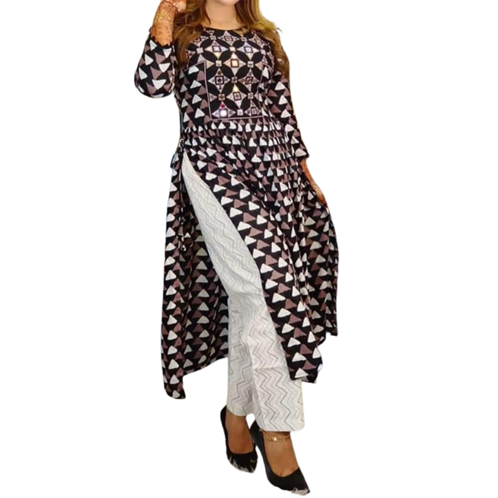 Cotton Nayra Cut Readymade Salwar Kameez For Women - Black and White - GR-07