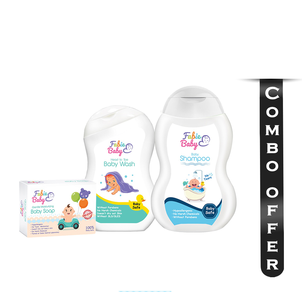 Combo of Fabie Baby Bath Time Kit Baby Wash 200ml, Shampoo 250ml and Soap 125gm