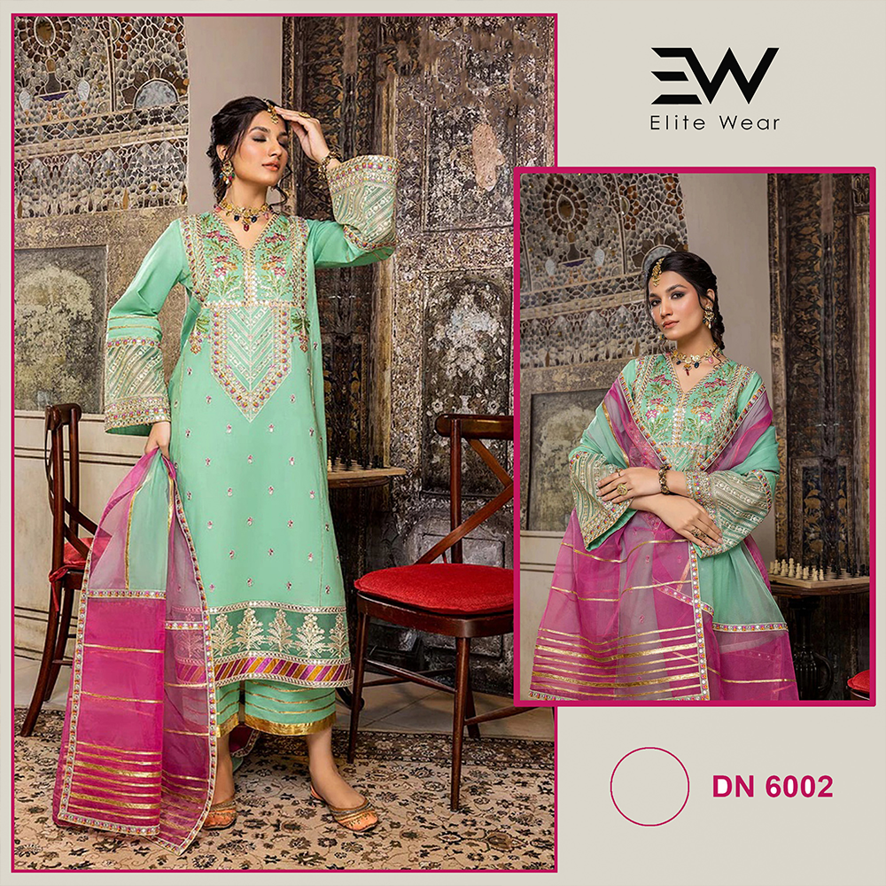 Unstitched Party Wear Salwar Suits For Women - Multicolor - 4pcs - DN 6002