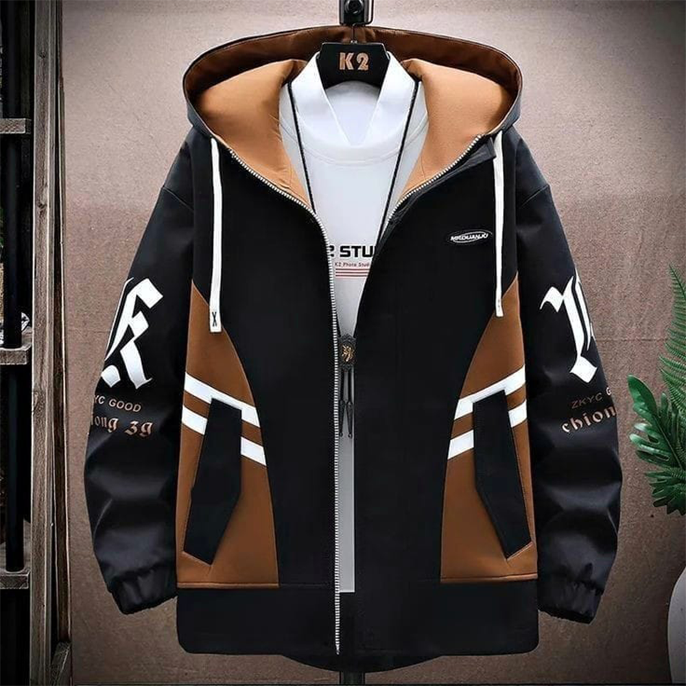 Cotton and Brush Hoodie Jacket For Men - Black