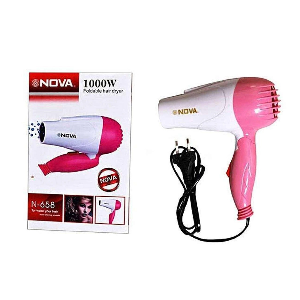 NOVA N-658 1000W Foldable Hair Dryer - White and Pink