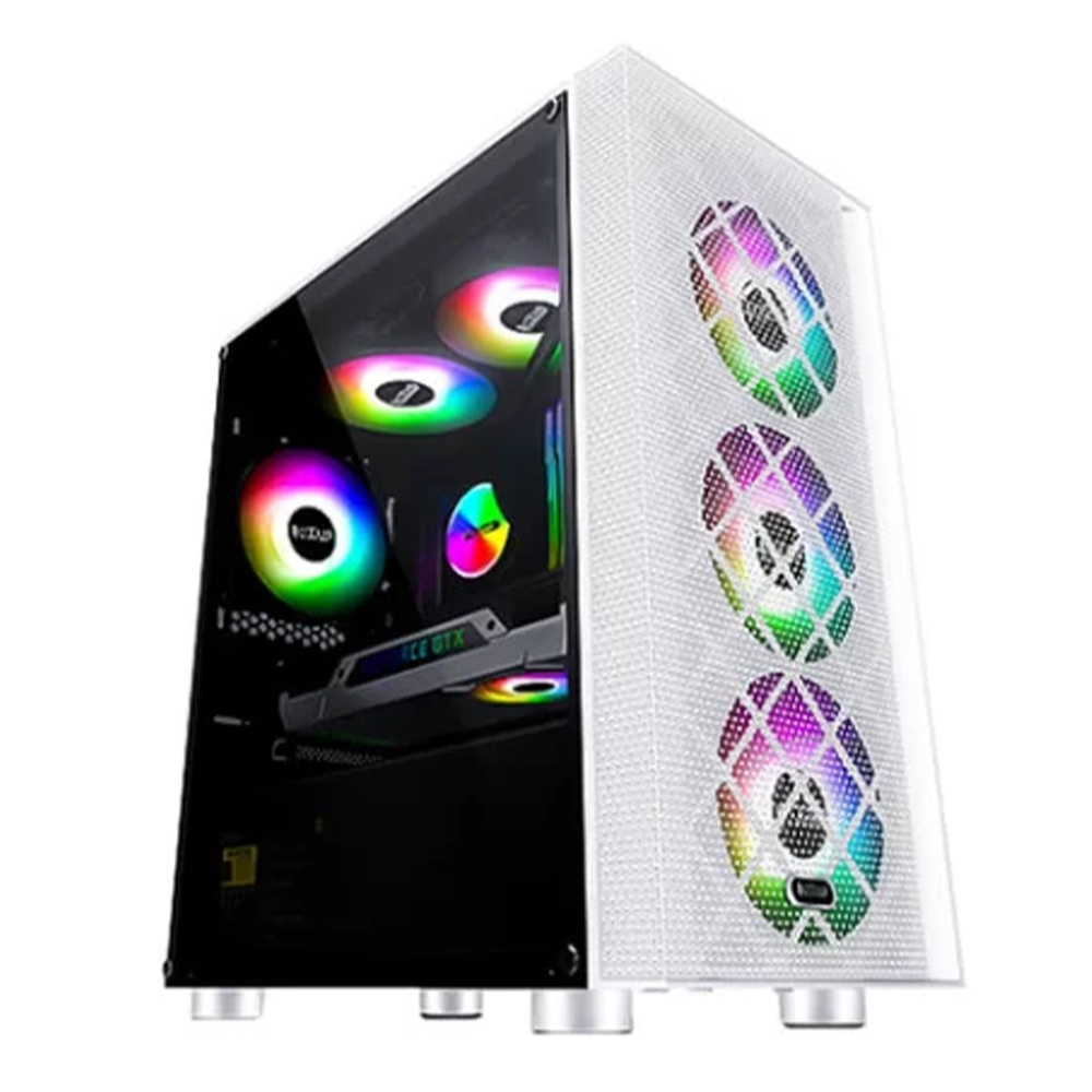 PC Cooler Mesh Game 6 Tempered Glass Mid Tower Gaming Case - White 