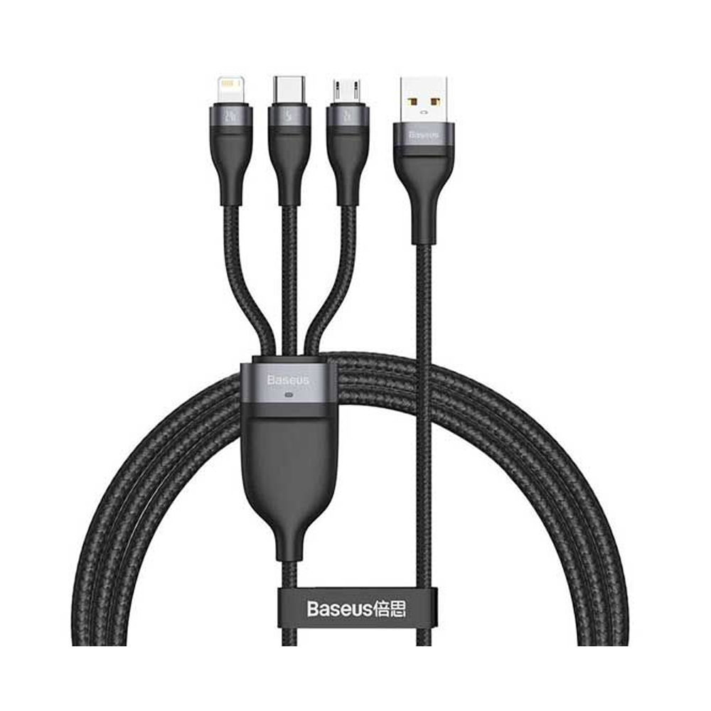 Baseus Flash Series One-for-three Fast Charging Data Cable USB to M+L+C 66W - 1.2m - Black