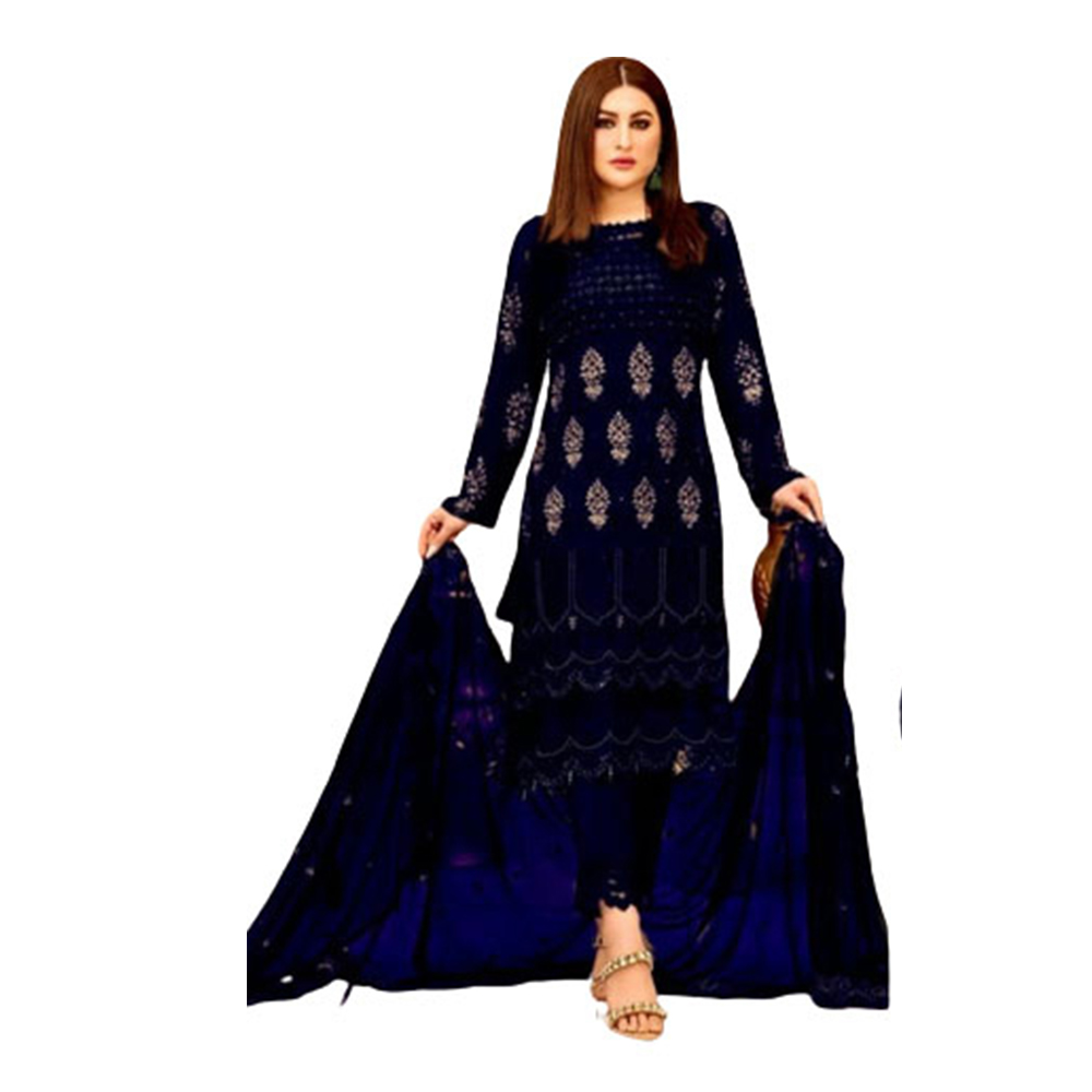 Soft Georgette Embroidery Unstitched Salwar Kameez For Women - Blue - 4G-17