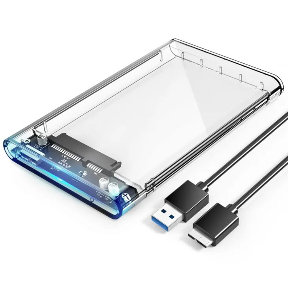 External USB 3.0 2.5inch SATA HDD and SSD Hard Disk Drive Box Case - Transparent 