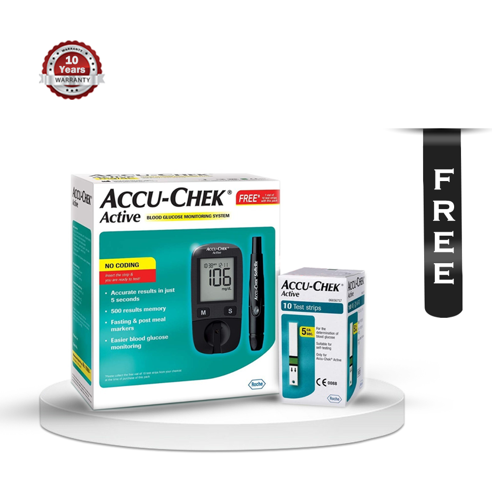 Accu -Chek Active Blood Suger Glucose Meter with free 10 Pcs Strips