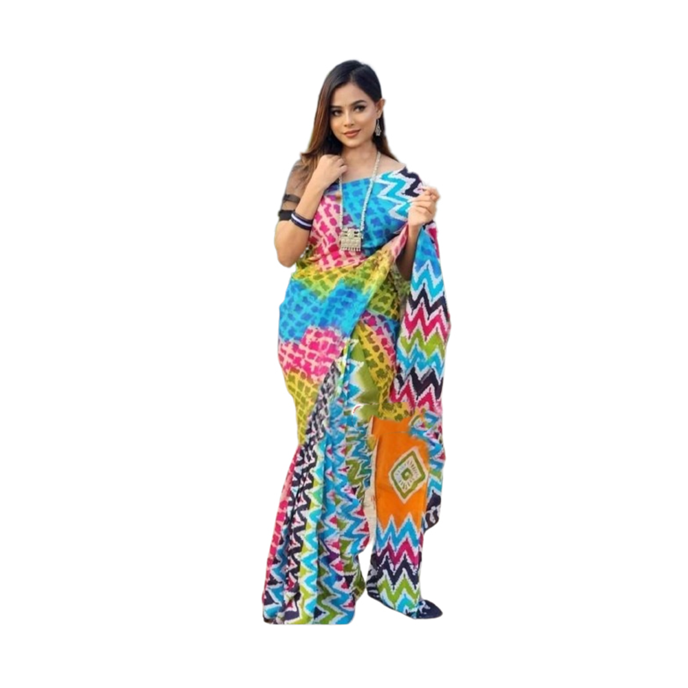 Premium Quality Silk Batik Saree With Blouse Piece - Multicolor - SB-N09