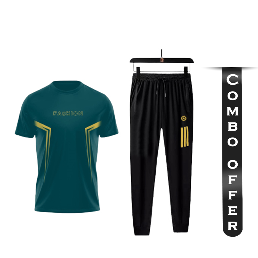 Combo of PP Jersey T-Shirt With Trouser Full Track Suit - Green and Black - TF-52