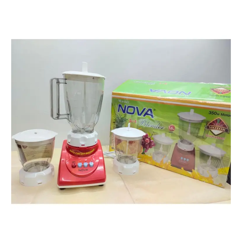 Nova Electric 3 In 1 Blender Plus Mixer Grinder - Red