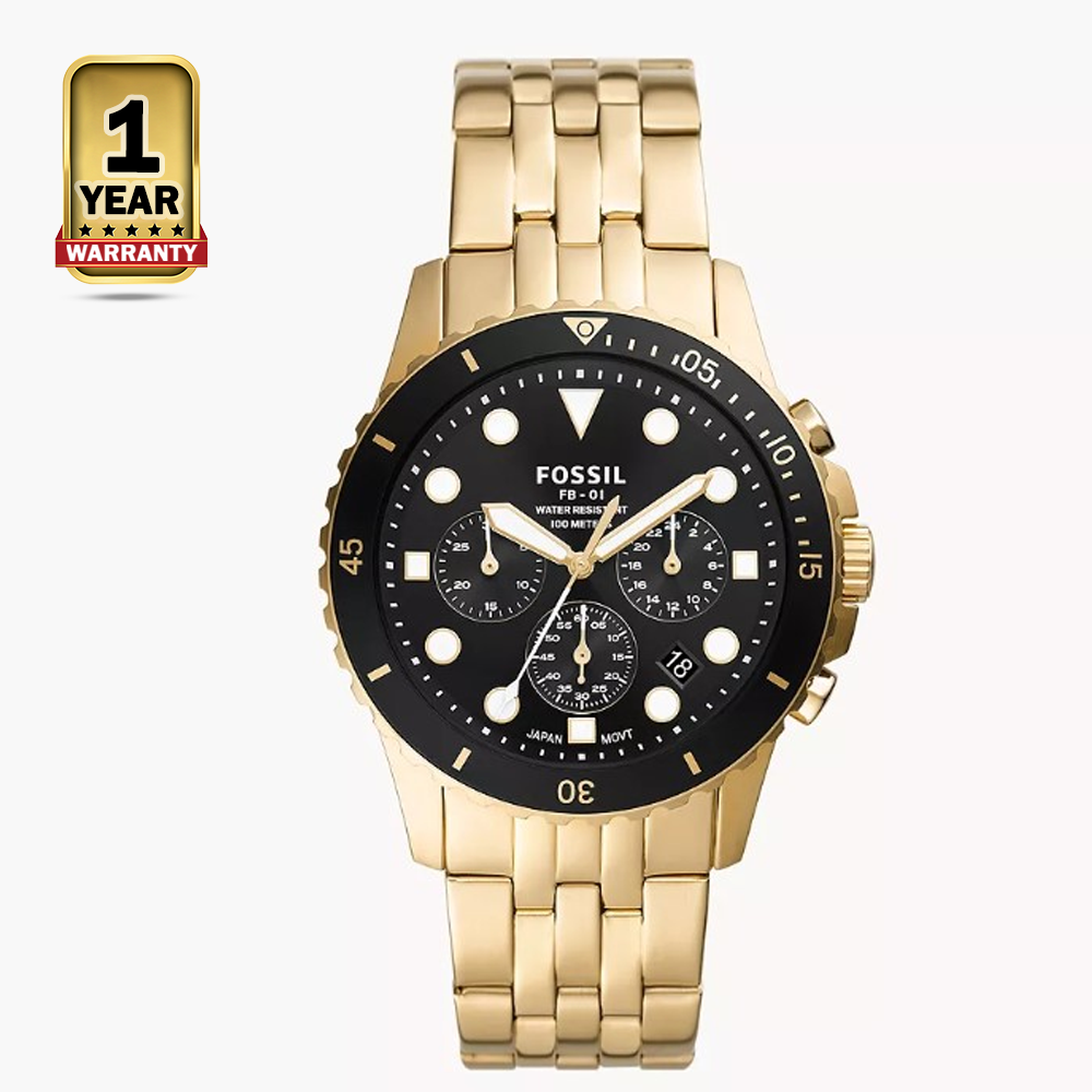 Fossil FS5836 Stainless Steel Quartz Wristwatch For Men - Black and Golden