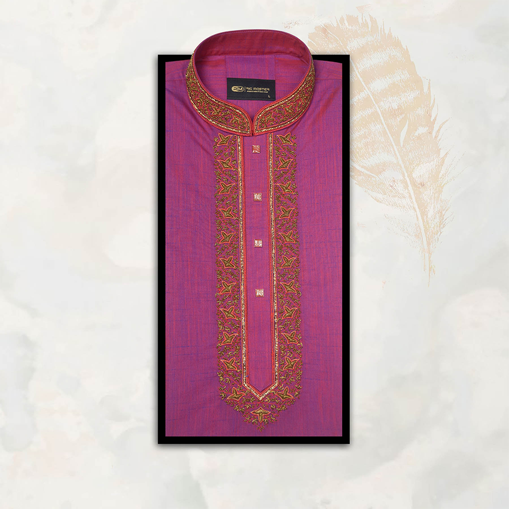 Rig Master Embroidery Cotton Panjabi for Men - Magenta - 1312