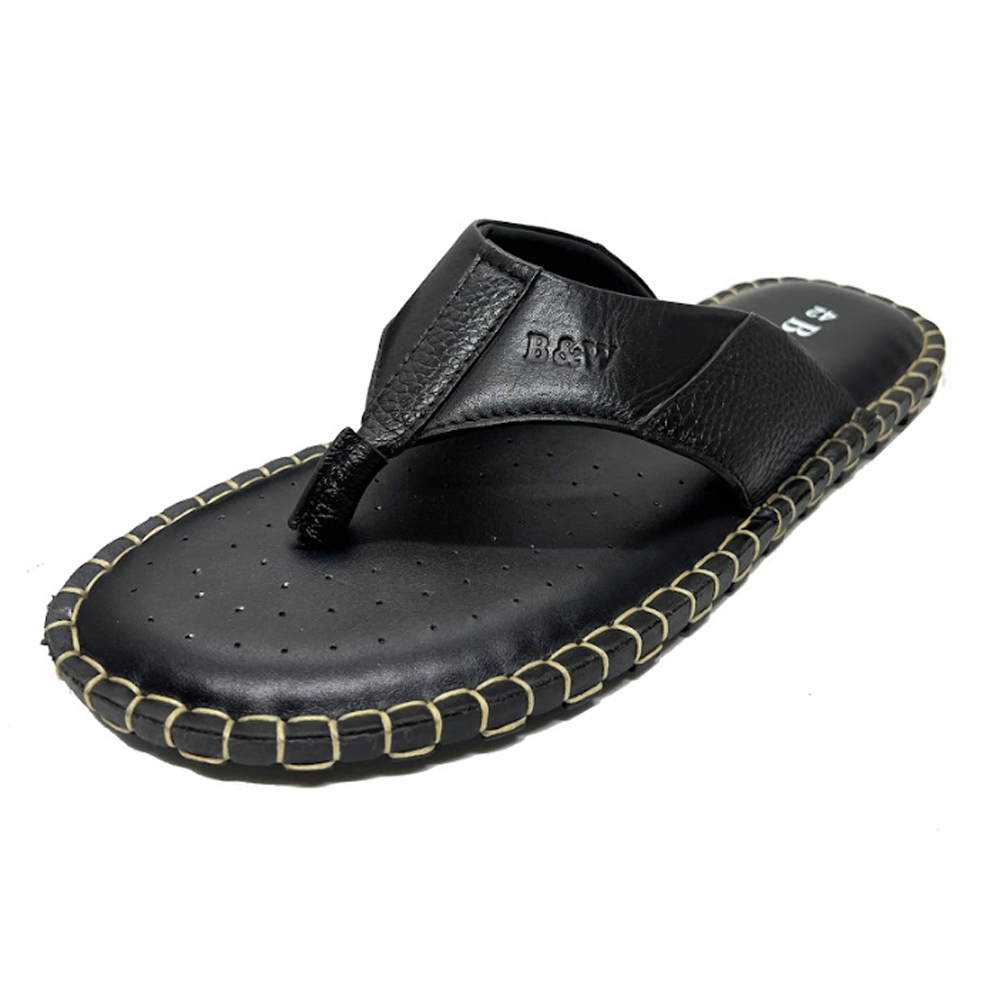 Leather Slipper Sandal For Men - Black - BW10513