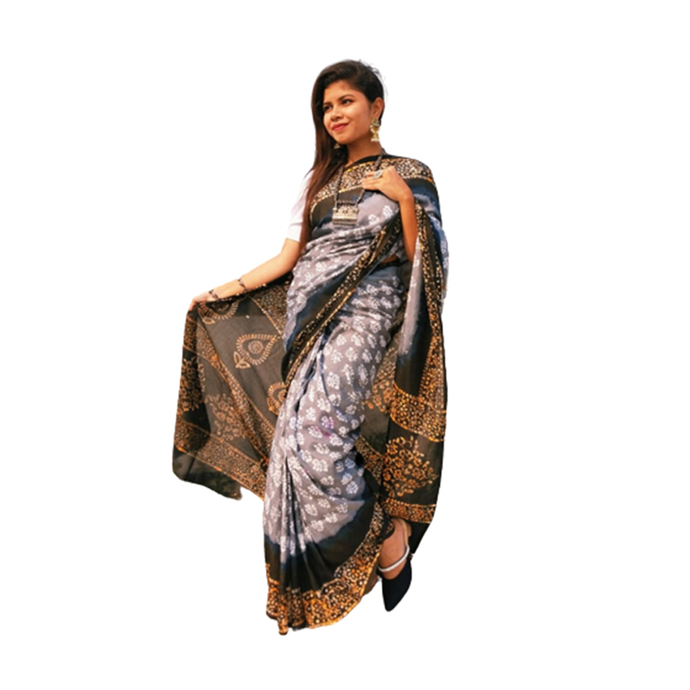 Premium Quality Silk Batik Saree With Blouse Piece - Multicolor - SB-N07