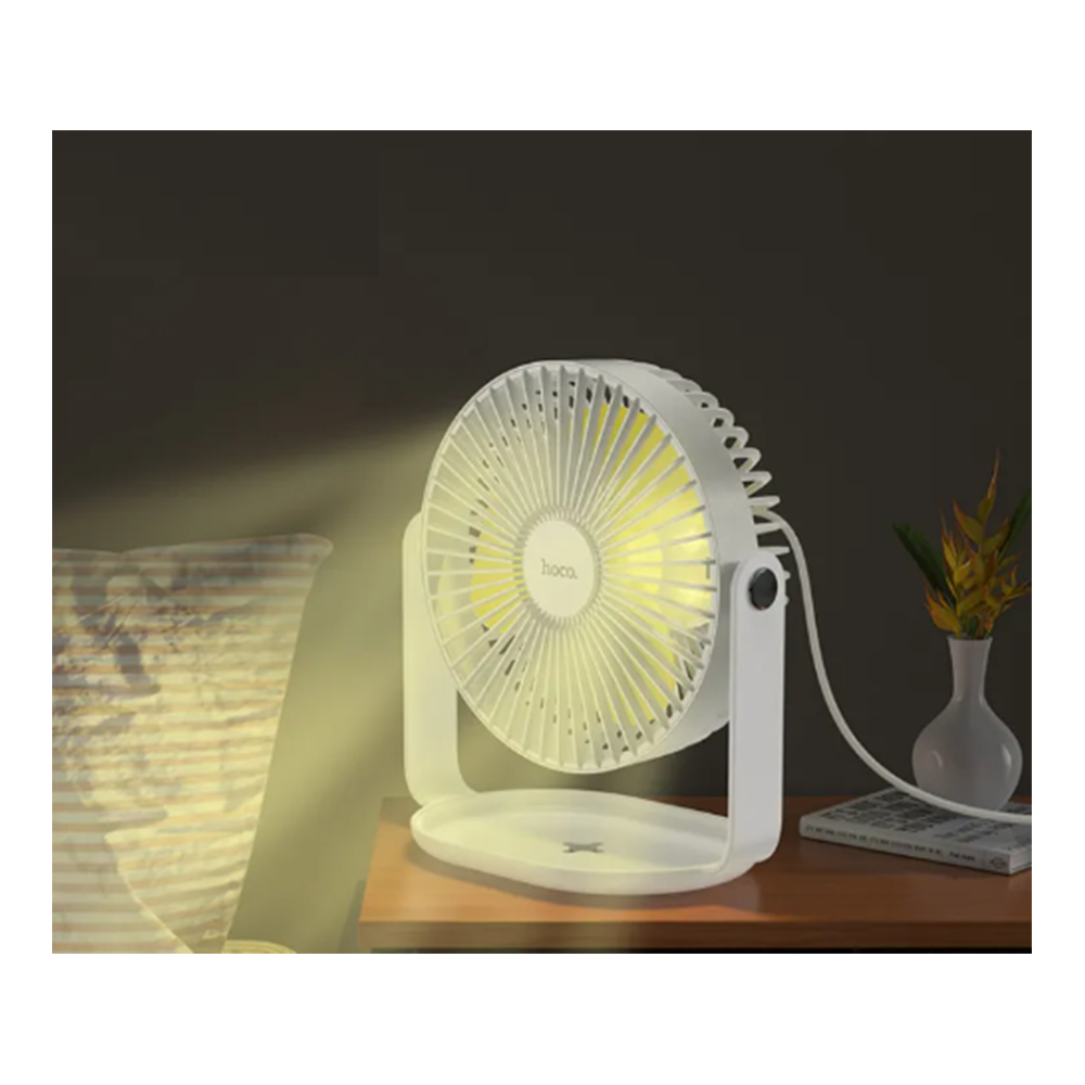 Hoco F14 Multifunctional Powerful Desktop Table Fan with Night Light - White