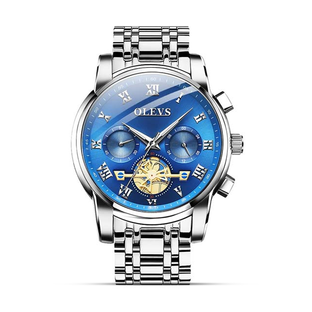 Olevs 2859 Stainless Steel Wrist Watch for Men - Silver Blue