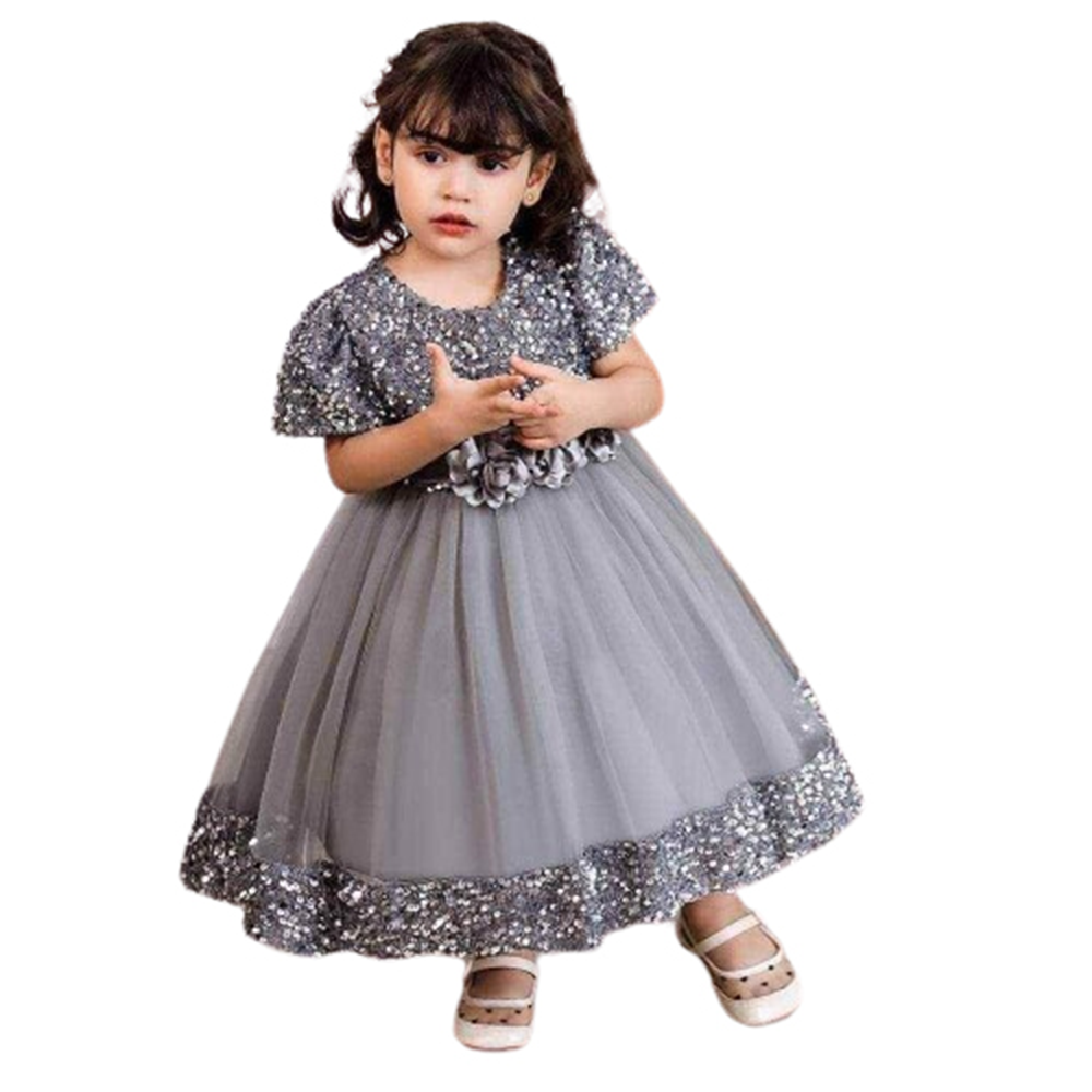 Ac Net and Sequence Net Party Dress For Babies - Grey - BD-30