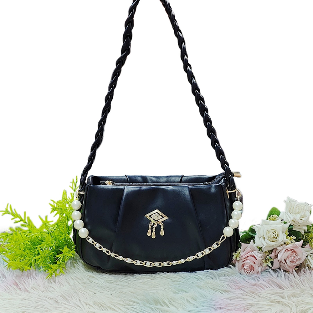 PU Leather Shoulder Bag For Women - Black - EF085
