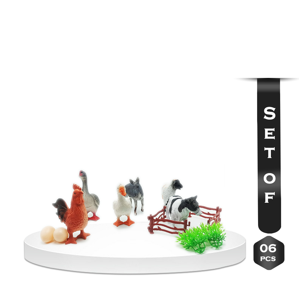 Set of 6 Pcs Happy Animal World Plastic Mini Domestic Animals Toys - Multicolor - 189502336