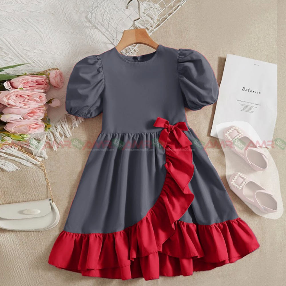 Dubai Cherry Frock for Girls - Ash - 208