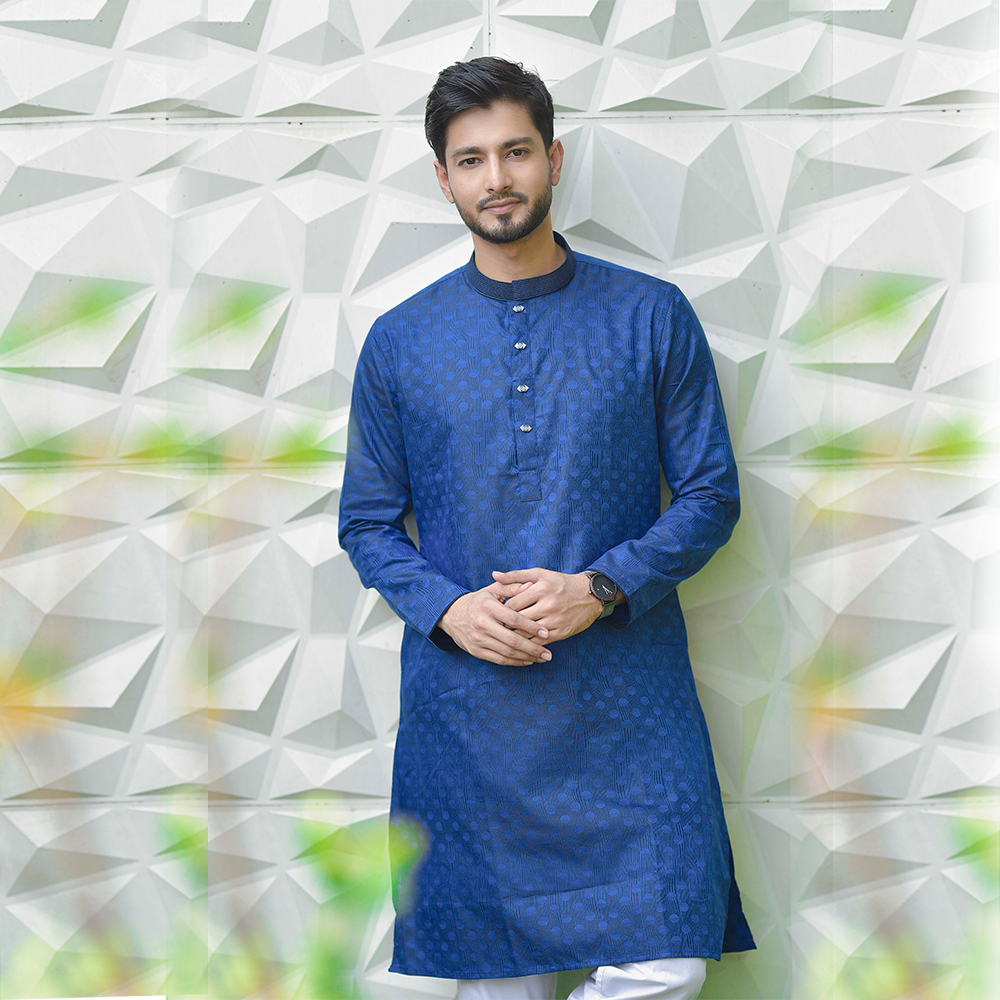 Sawgat Luxury Indian Jacquard Cotton Unique Panjabi for Men - Blue -SP-22