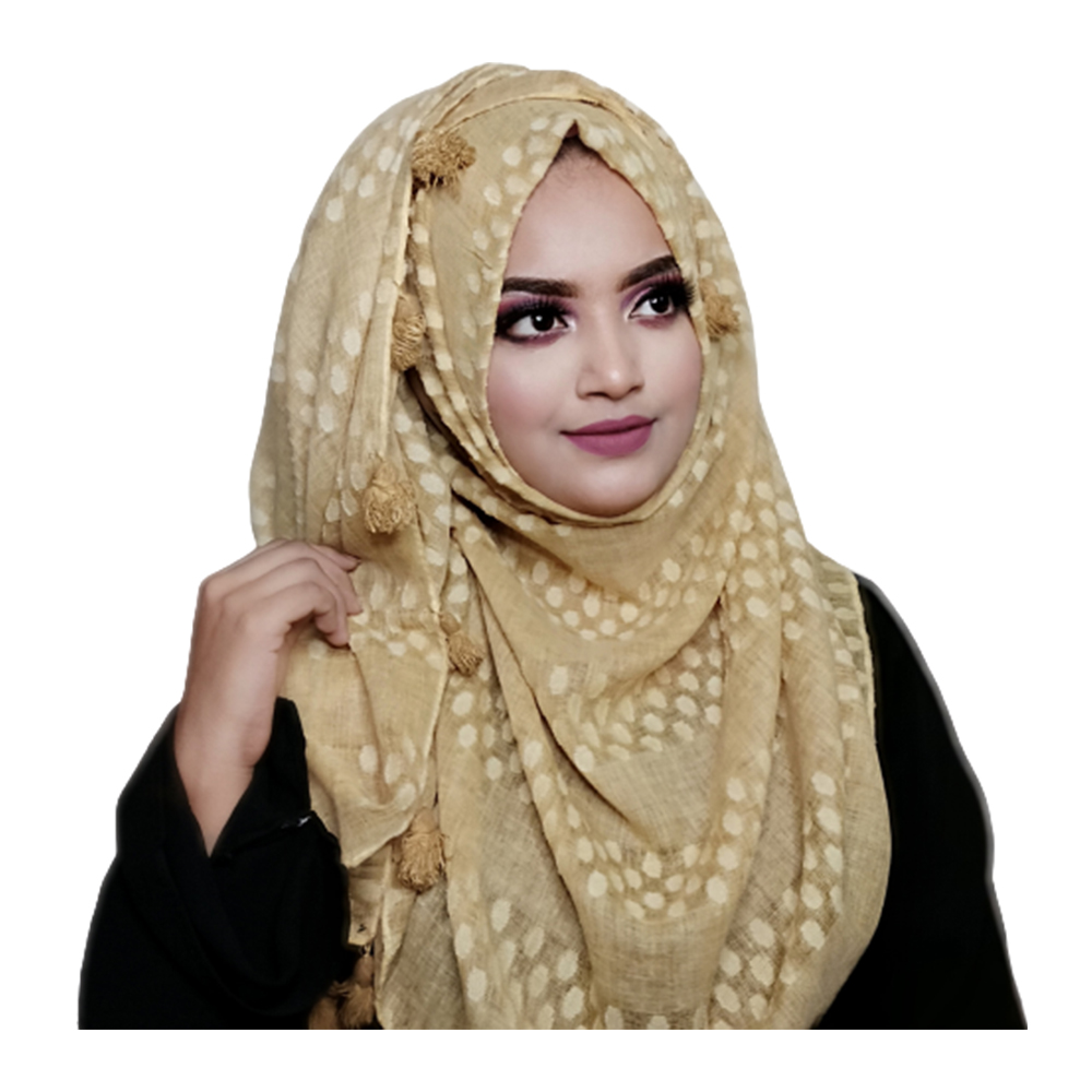 Soft Cotton Comfort Pretty Dotted Hijab For Women - Yellow