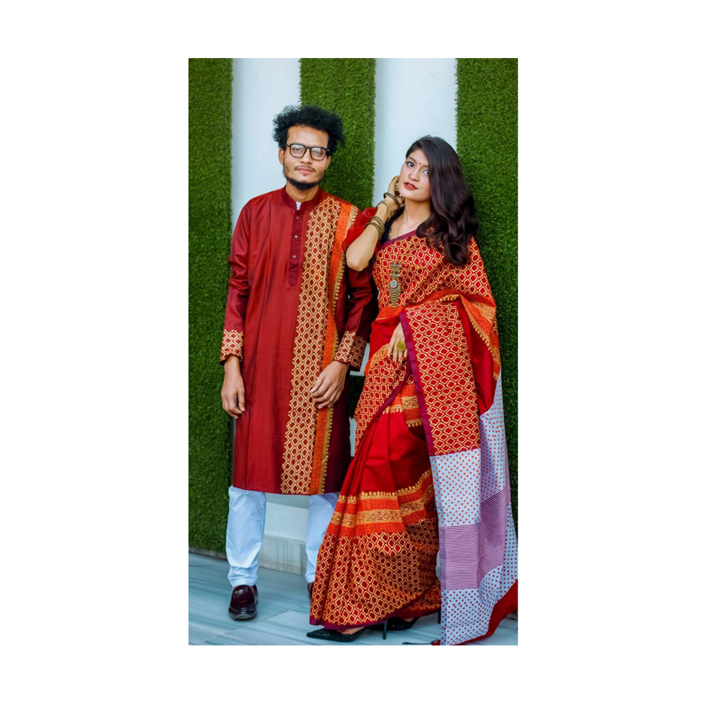 Gorgeous Half Silk Saree and Dhupian Silk Panjabi For Couple Set - BAN015