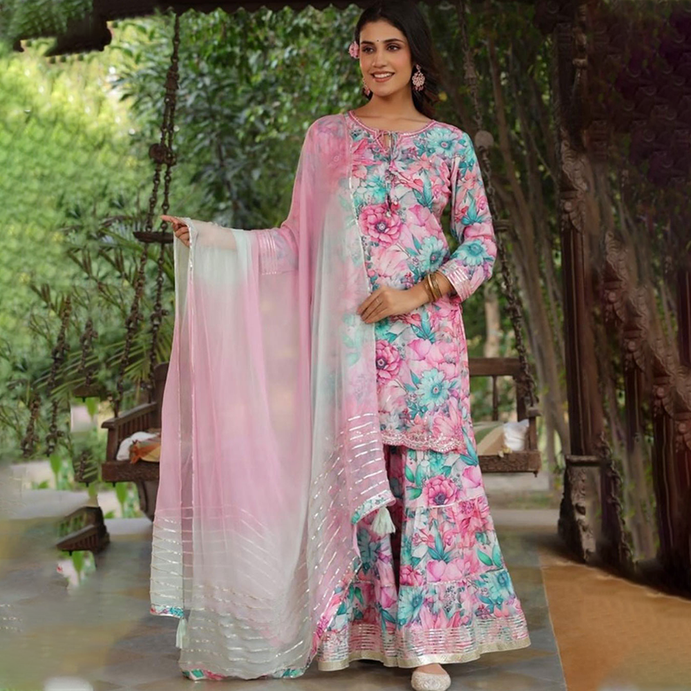 Linen 3D Digital Print Real Mirror Salwar Kameez for Women - Multicolor - 2056