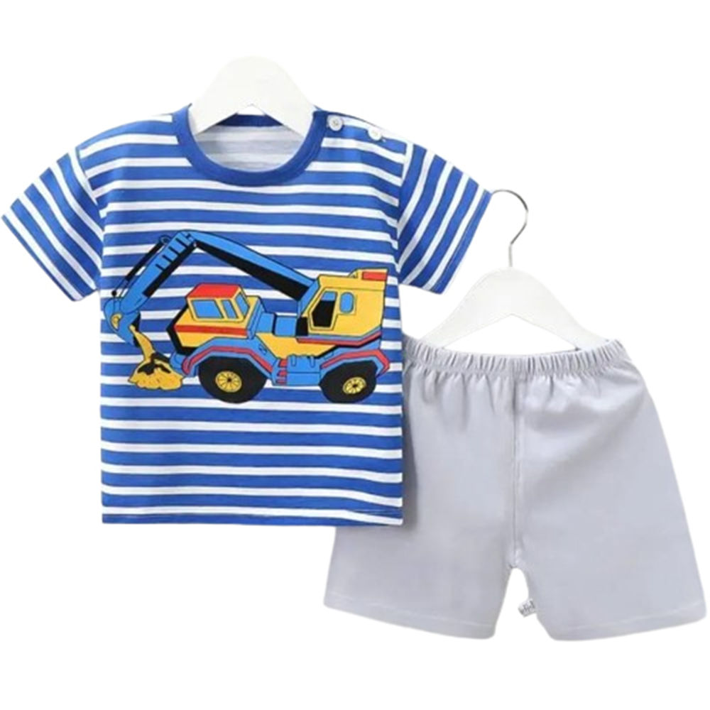 Cotton T-Shirt and Half Pant Set For Baby Boys - Multicolor - BM-79