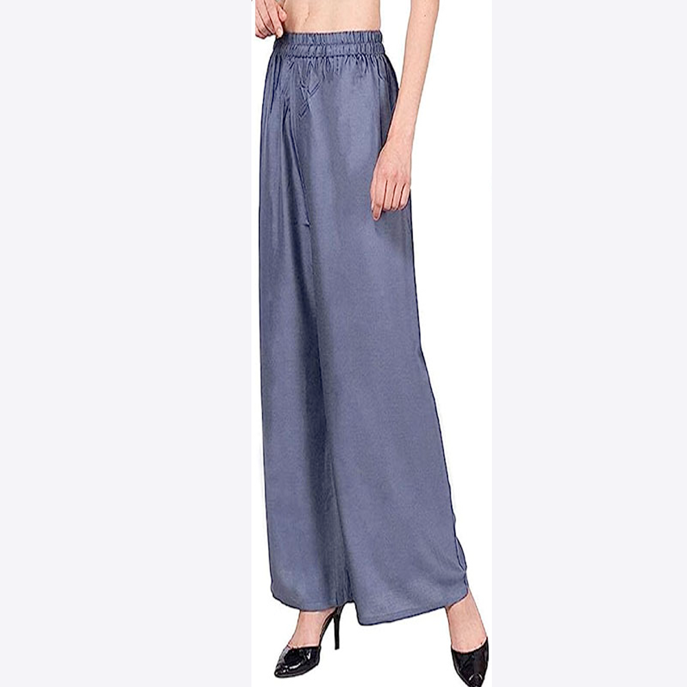 Linen Loose Fit Flared Wide Palazzo Pants For Women - Gray