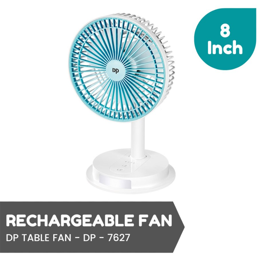 DP Dp-7627 Rechargeable Table Fan with LED Light - Multicolor