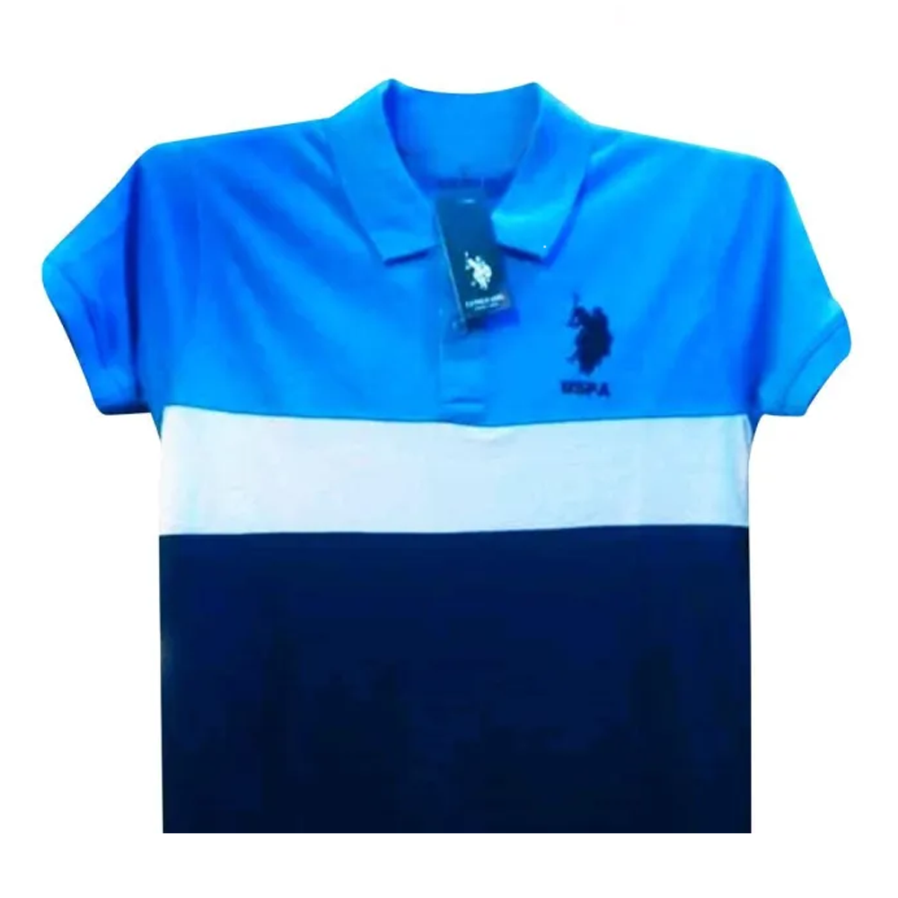 Cotton Half Sleeve Polo For Men - Sky and Navy Blue - 105