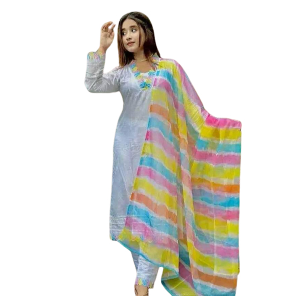 Cotton Nayra Cut Readymade Salwar Kameez For Women - Multicolor - GR-08