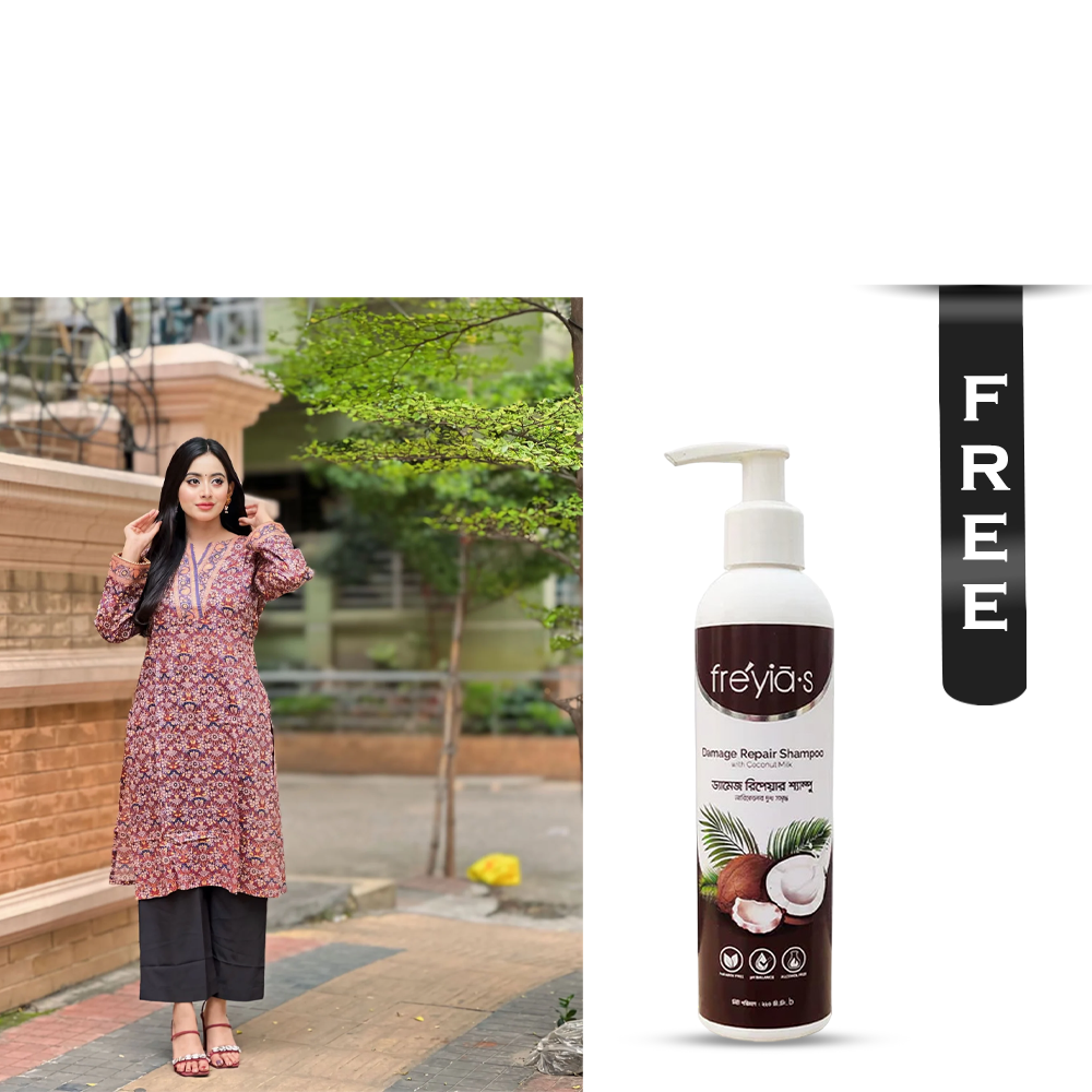 Buy Showstopper Cotton Kurti for Women - 0224 000316 - Bluish Violet and Get Freyias Damage Repair Shampoo with Coconut Milk - 220ml Free