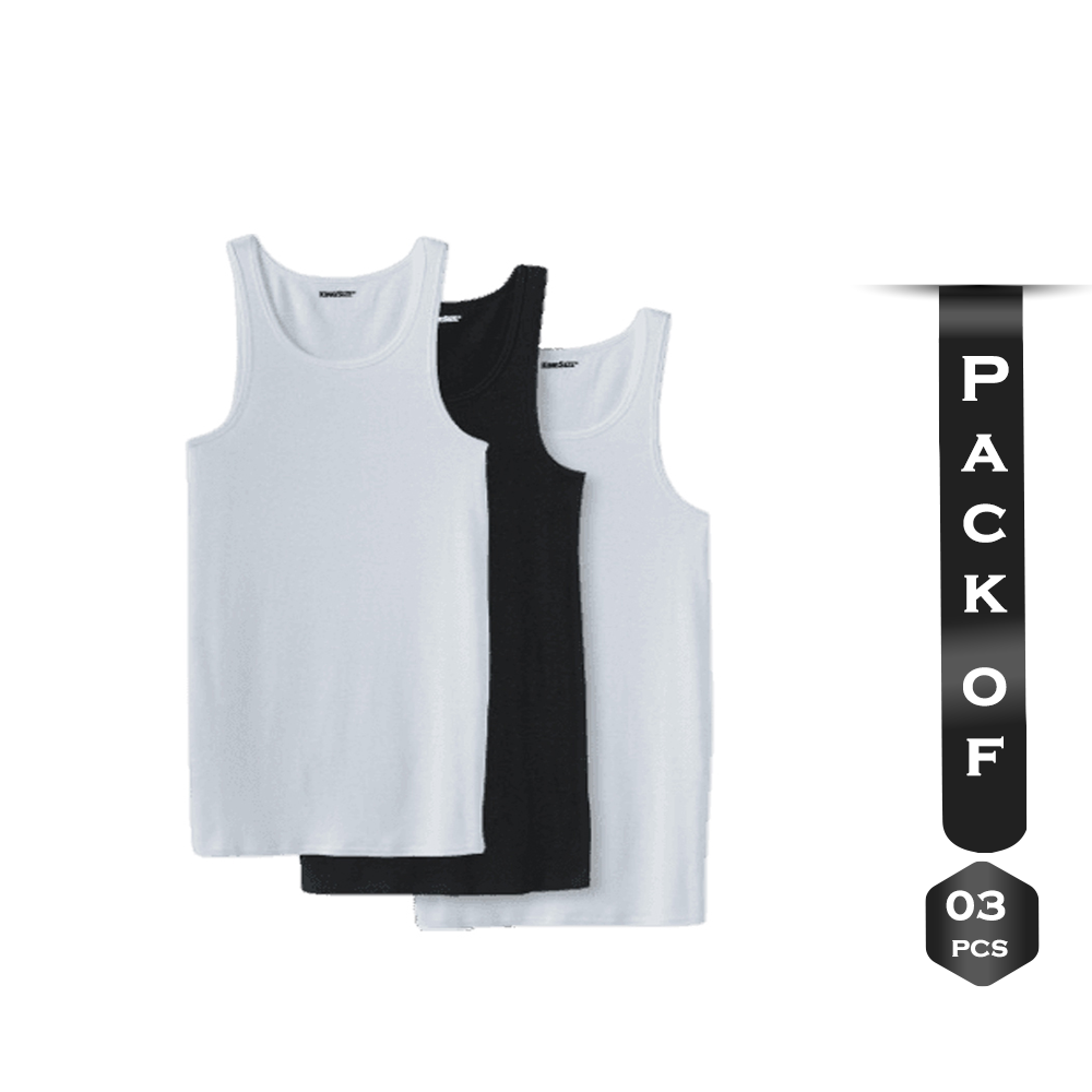 Pack of 3 Pcs Cotton Sleeveless Vest For Men - Multicolor - ST-21