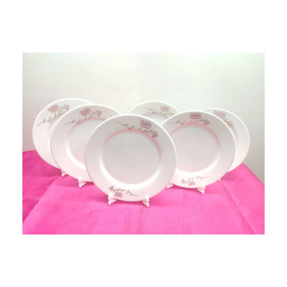 Set of 6 Pcs Ceramic Flower Print Dinner Plate Set - 10 Inch - White