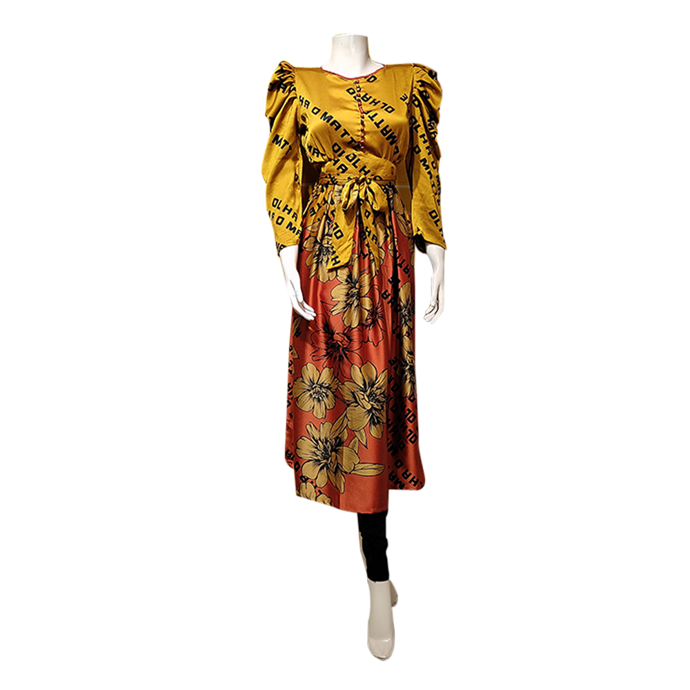 Stitched Silk Midi Gown for Women - Multicolor - ASM-015