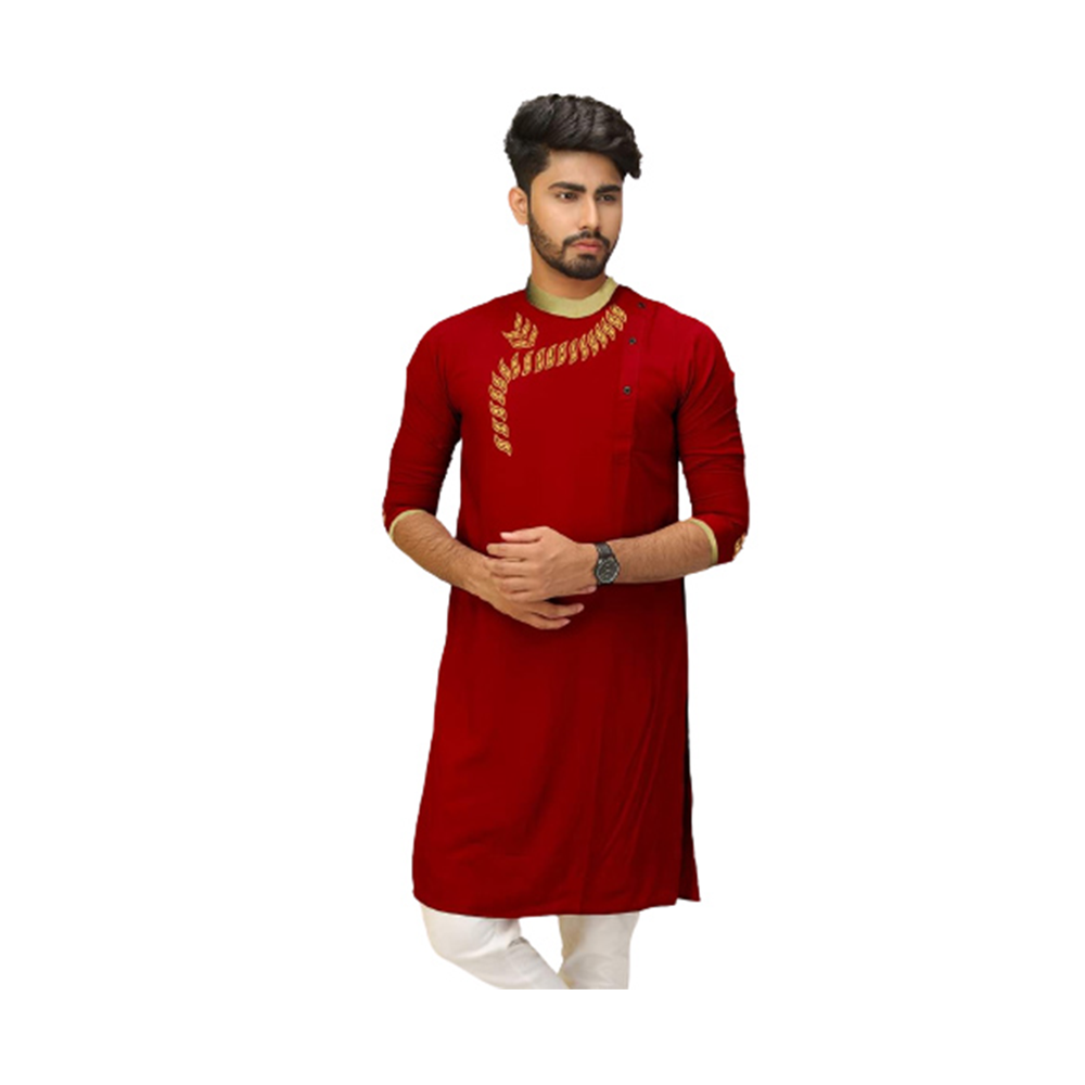 Linen Panjabi For Men - Red - PN-07