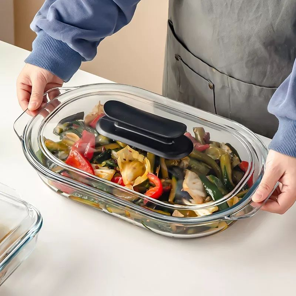 Oval Tempered Full Glass Casserole Dish - Transparent
