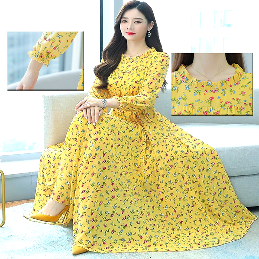 Linen Neckline Design Full Sleeve Long Kurti for Women - Yellow - 1519