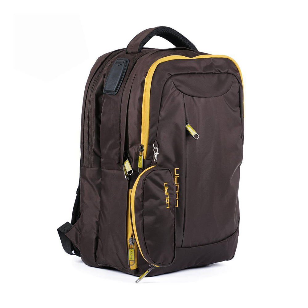 Dobby Nylon And Polyester WR Large Capacity Bag For Unisex - Coffee And Yellow - MS BAG 56