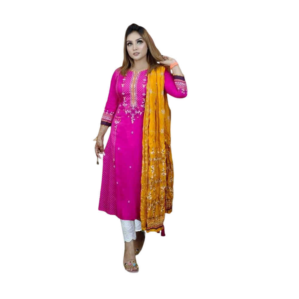 Unstitched Cotton Block Print Salwar kameez For Women - Pink - 3P-14