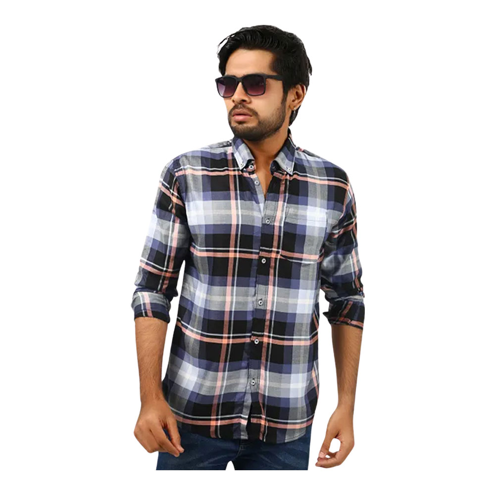 Cotton Full Sleeve Casual Check Shirt for Men - Sky Blue