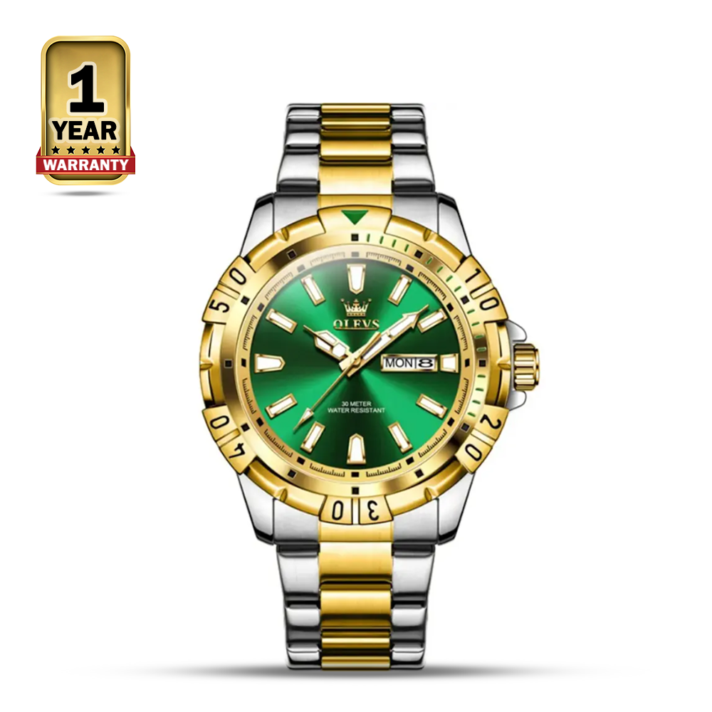 OLEVS 5560 Stainless Steel Business Quartz Wrist Watch For Men - Golden Green