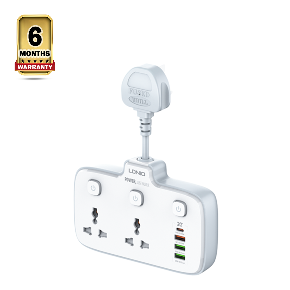 Ldnio SC2413 PD and QC3.0 2 Universal Outlets Power Socket - White