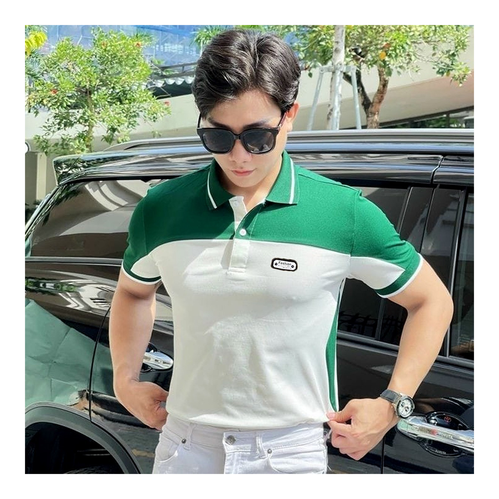 Cotton Half Sleeve Polo T-Shirt for Men - Green and White - PT-M8 