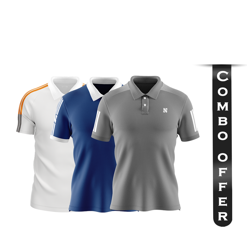 Combo of 3Pcs NEXF Mesh Sports Wear Half Sleeve Polo For Men - Multicolor - NEXF03