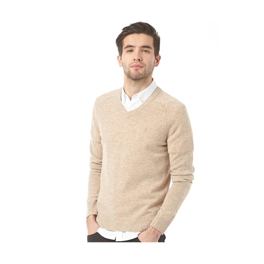 Woolen Full Sleeve V Neck Sweater For Men J 61 Light Brown